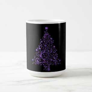 Caneca De Café Árvore de Natal - Luminosa Roxa-Elegante Preta