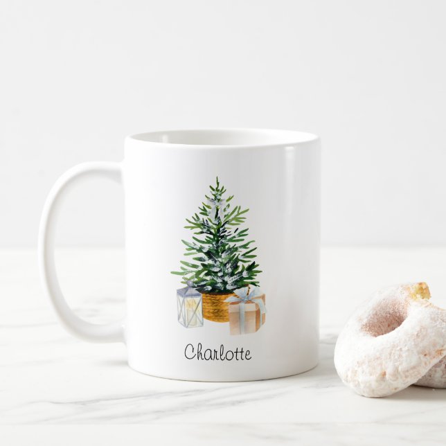 Caneca De Café Árvore de Natal Mínima Verde Personalizada (Com Donut)