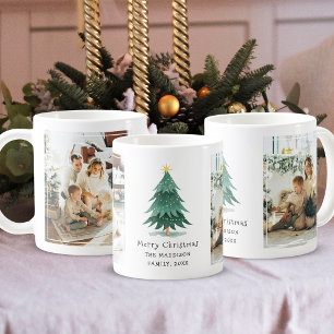 Caneca De Café Árvore de Natal Minimalista Aquarela 2 Foto da Fam