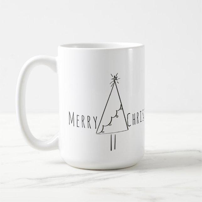 Caneca De Café Árvore de Natal Minimalista em Linha Arte (Esquerda)