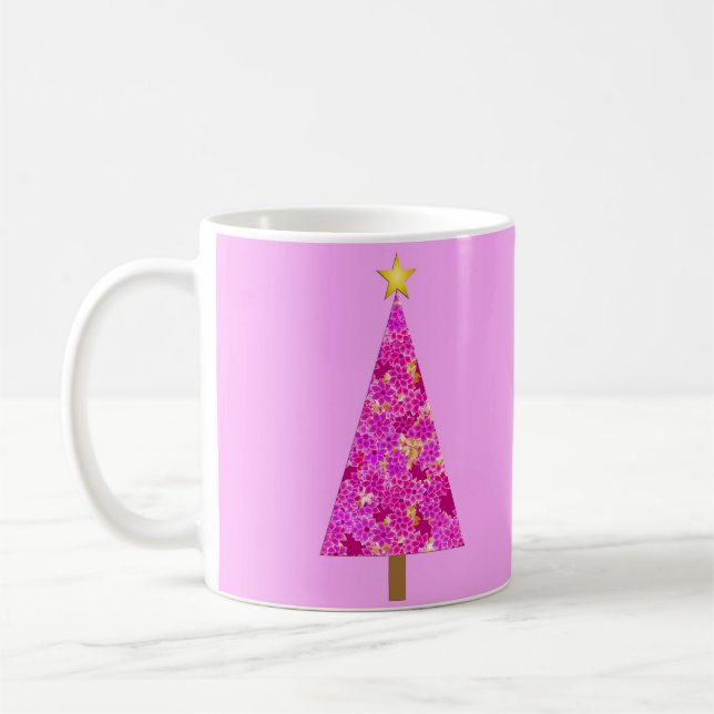 Caneca De Café Árvore de Natal Moderna da Magenta Floral (Esquerda)