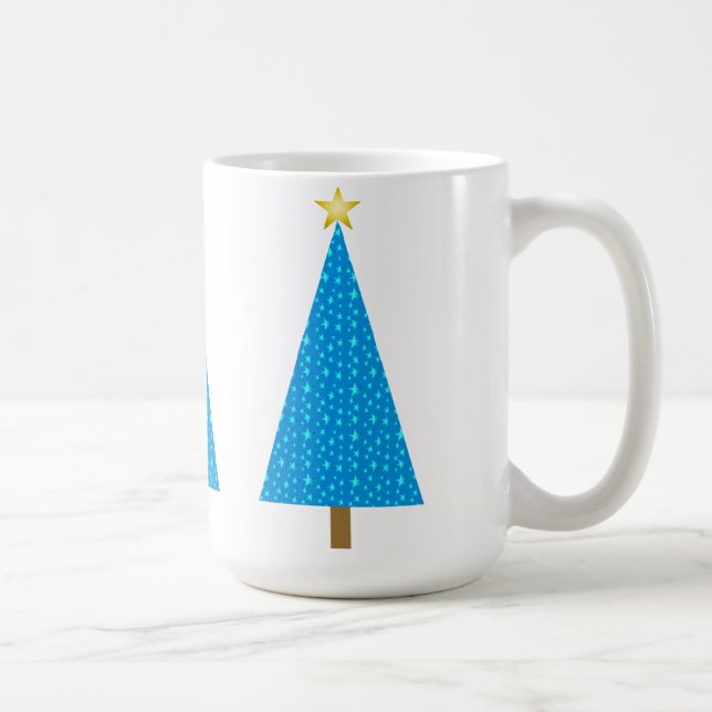 Caneca De Café Árvore de Natal moderna das estrelas azuis (Direita)