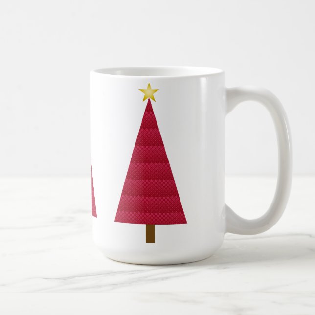Caneca De Café Árvore de Natal moderna em damasco vermelho profun (Direita)