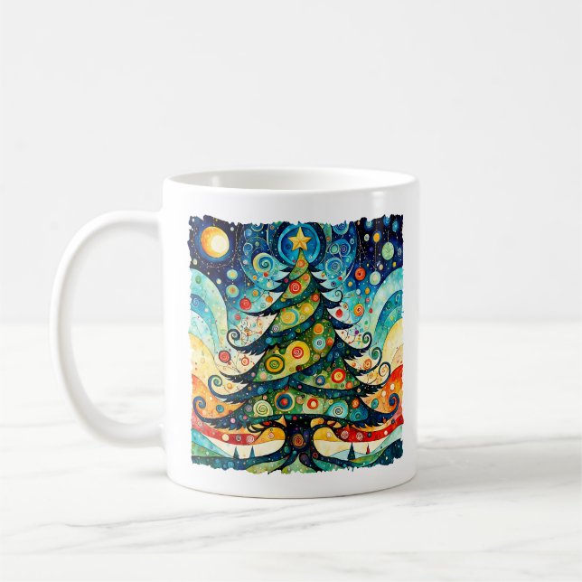 Caneca De Café Árvore de Natal no abstrato art 3 - Divertimento d (Esquerda)