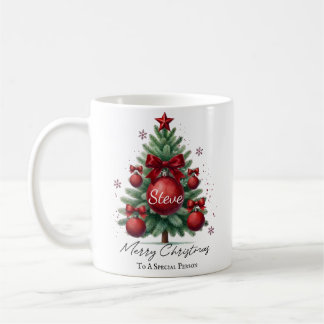 Caneca De Café Árvore de Natal Nome Personalizado Presente Elegan
