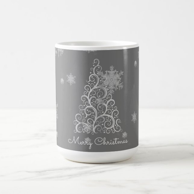 Caneca De Café Árvore de Natal prateada e Snowflakes Mug (Centro)