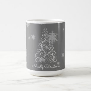 Caneca De Café Árvore de Natal prateada e Snowflakes Mug