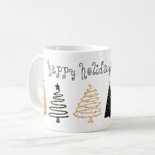 Caneca De Café Árvore De Natal Preta E Dourada Personalizada