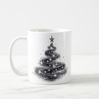 Caneca De Café Árvore de Natal Preta Prateada Brilhante