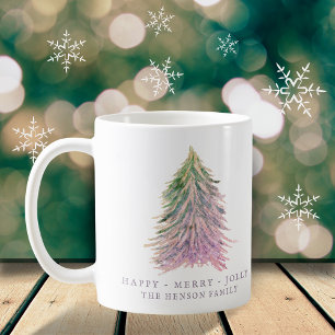 Caneca De Café Árvore de Natal Rosa Festiva Aquarela Feriado