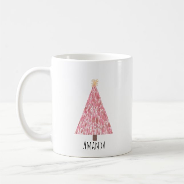 Caneca De Café Árvore de natal rosa moderna (Esquerda)