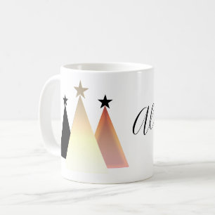 Caneca De Café Árvore de Natal Simples Rosa Dourado Nome