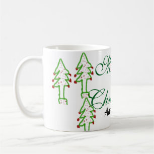 Caneca De Café Árvore de Natal verde cereja vermelha alegria Nata