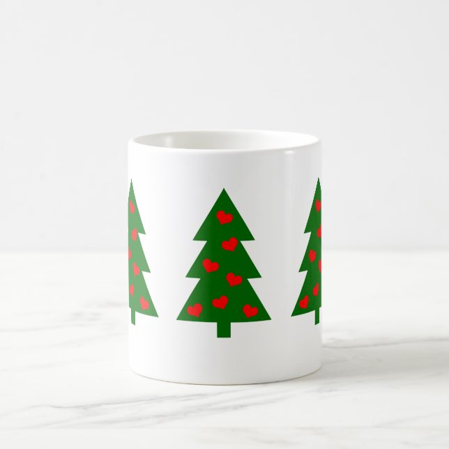 Caneca De Café Árvore de Natal Verde com Corações Vermelhos (Centro)