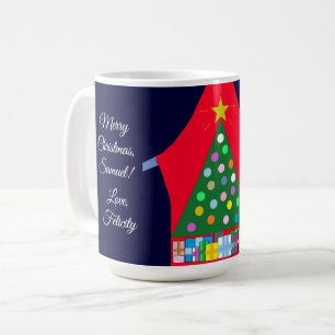 Caneca De Café Árvore de Natal Verde com Draps Azuis: