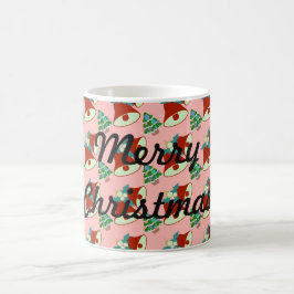 Caneca De Café Árvore de Natal Verde e Sininhos Vermelhos e Verde