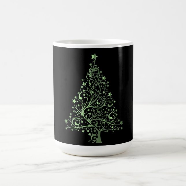 Caneca De Café Árvore de Natal Verde Elegante Preto Metálico (Centro)