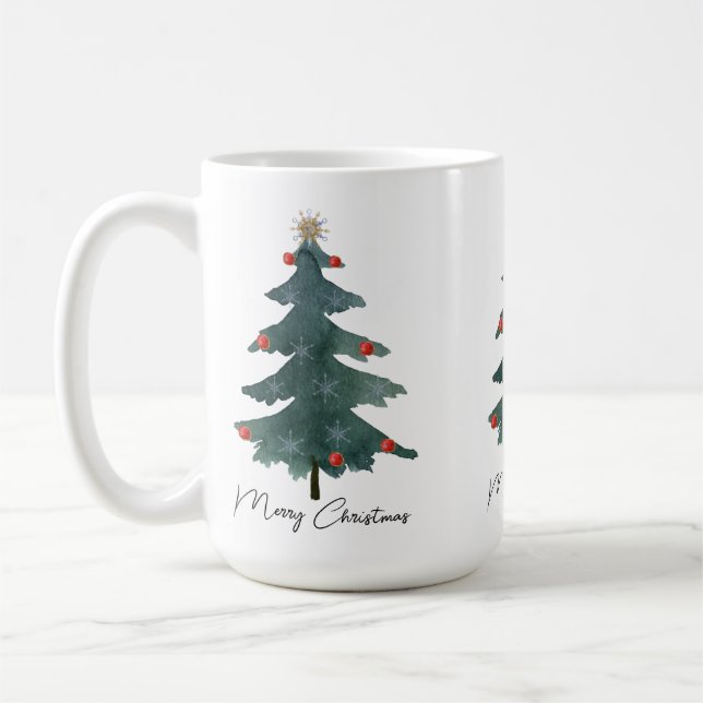 Caneca De Café Árvore de Natal Verde Festiva Feliz Natal (Esquerda)
