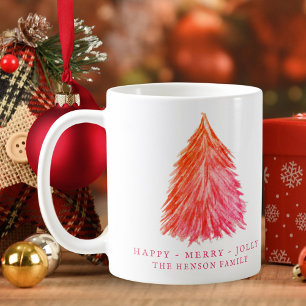 Caneca De Café Árvore de Natal Vermelha Festiva Aquarela de Féria