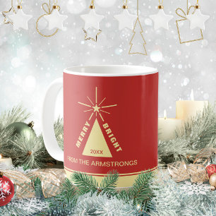 Caneca De Café Árvore de Natal Vermelha Festiva Foto da Família R