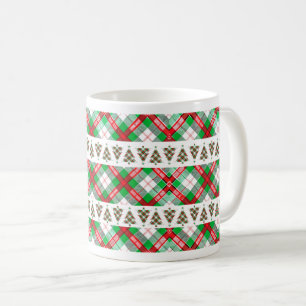 Caneca De Café Árvore de Natal Vintage Vermelho Verde Padrão Xadr