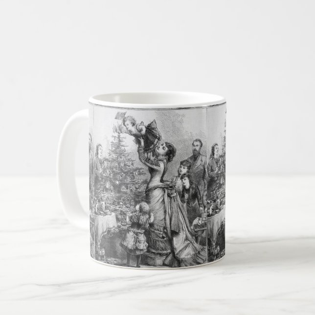 Caneca De Café Árvore de Natal Vitoriana Família Antiga Festa  (Frente Esquerda)