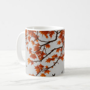 Caneca De Café Árvore de outono com Folhas e Aves