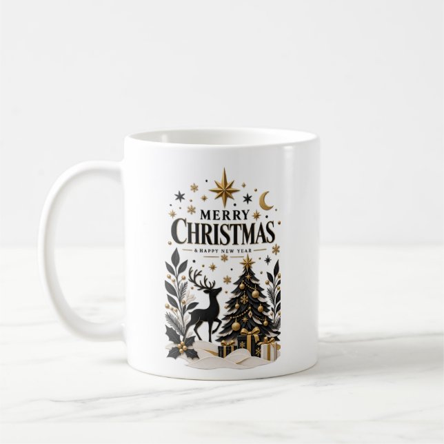 Caneca De Café Árvore de papel recortada preta e dourada (Esquerda)