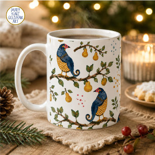 Caneca De Café Árvore de Pera Perdiz Caprichosa Natal Azul