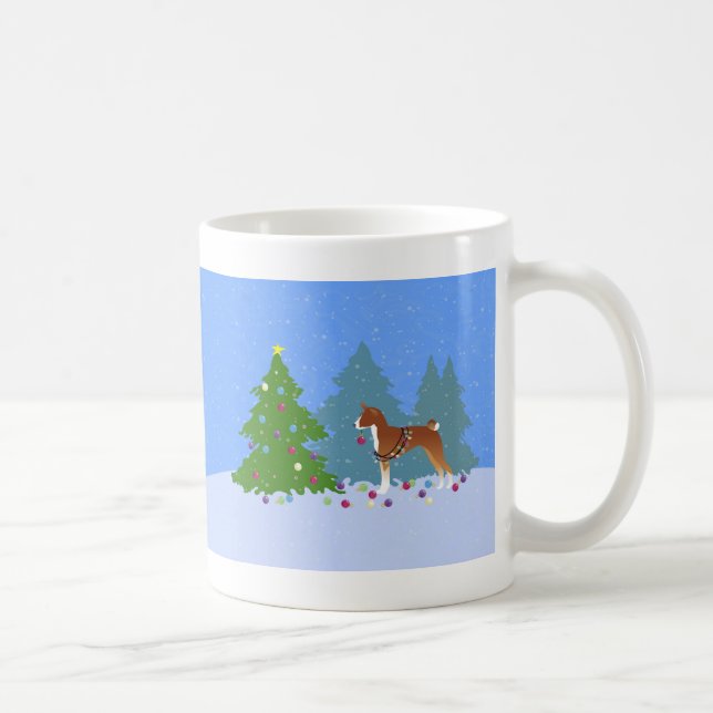 Caneca De Café Árvore Decoradora Basenji na Floresta (Direita)