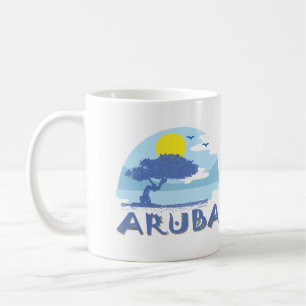 Caneca De Café Árvore Divi de Aruba Azul Retroativa, Sol e Oceano