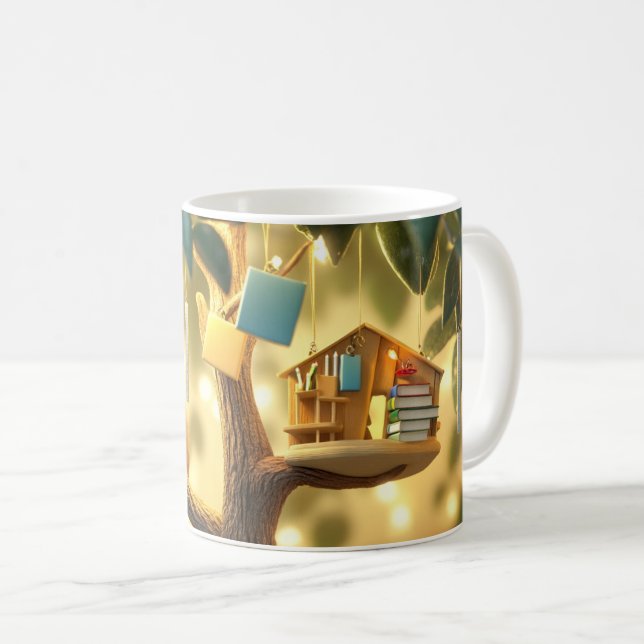 Caneca De Café "Árvore do Conhecimento" com livros pendurados (Frente Esquerda)