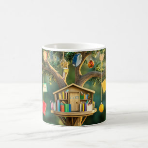 Caneca De Café "Árvore do Conhecimento" com livros pendurados