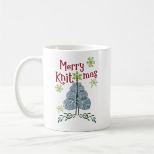 Caneca De Café Árvore e flocos de neve alegres do fio de Knitmas