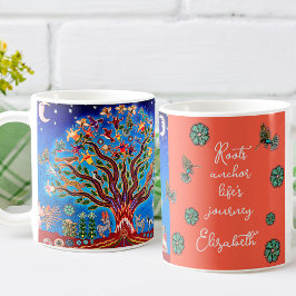 Caneca De Café Árvore Eclética da Vida Blue Boho Mug Inspiraciona