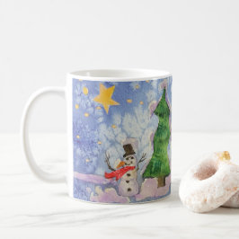 Caneca De Café Árvore Feliz De Natal E Aquarela De Neve Congelada