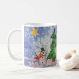 Caneca De Café Árvore Feliz De Natal E Aquarela De Neve Congelada