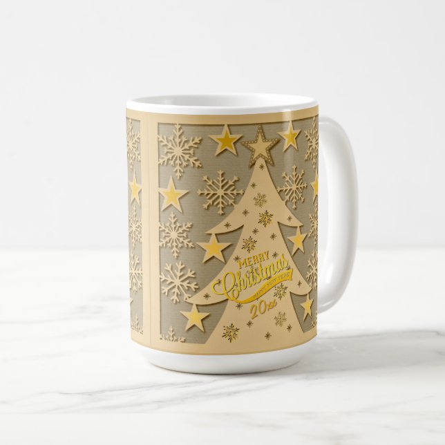 Caneca De Café Árvore Feliz de Natal, Floco de Neve e Silhuetas E (Frente Esquerda)