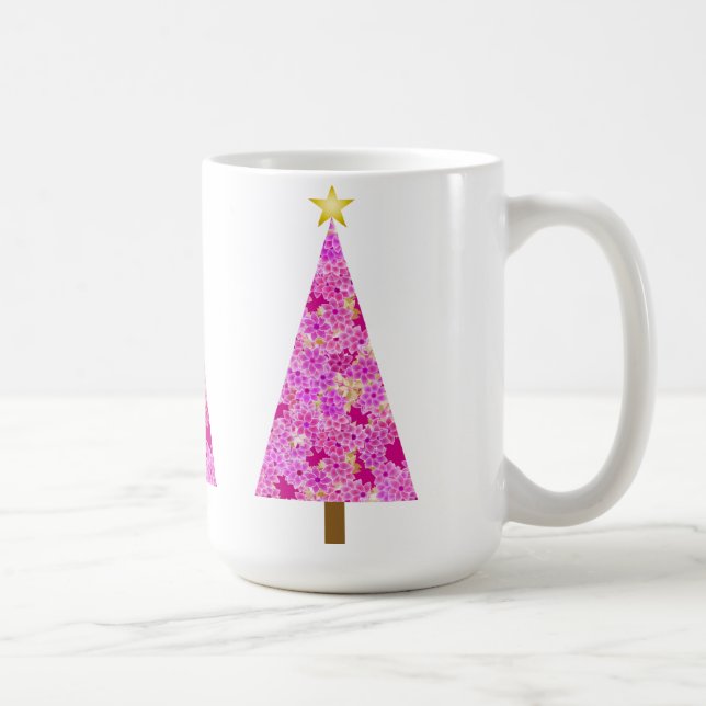 Caneca De Café Árvore floral moderna de Natal magenta (Direita)