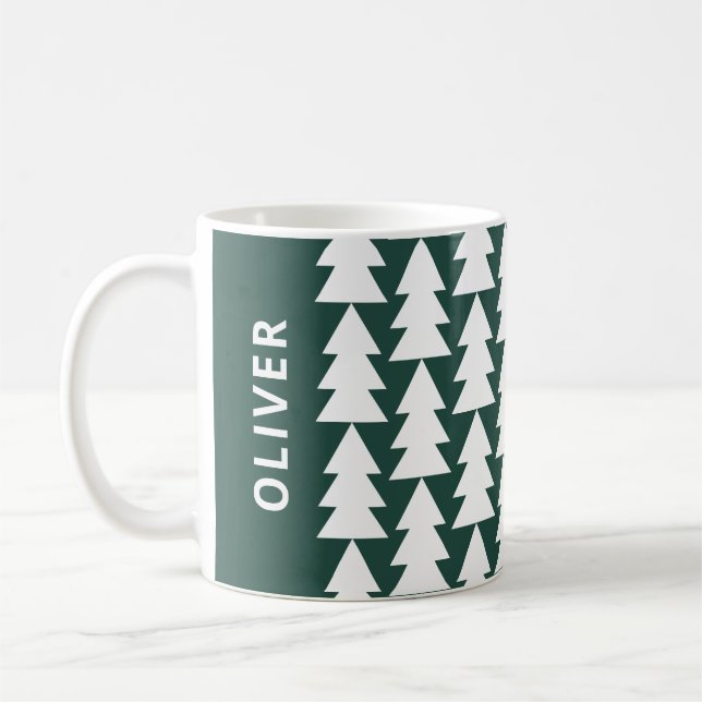 Caneca De Café Árvore geométrica verde da família de Natal (Esquerda)