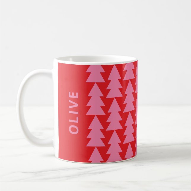 Caneca De Café Árvore geométrica vermelha da família de Natal mod (Esquerda)