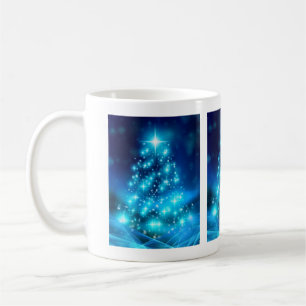 Caneca De Café Árvore Legal de Natal Azul com Luzes Espumantes
