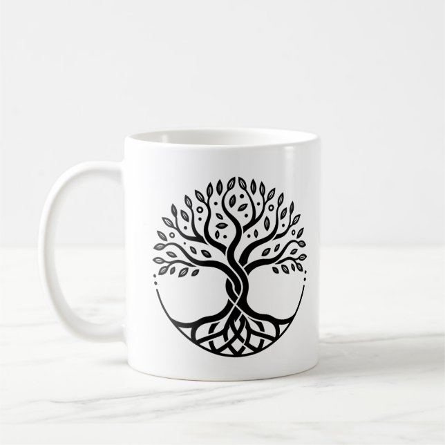 Caneca De Café Árvore Minimalista da Vida (Esquerda)
