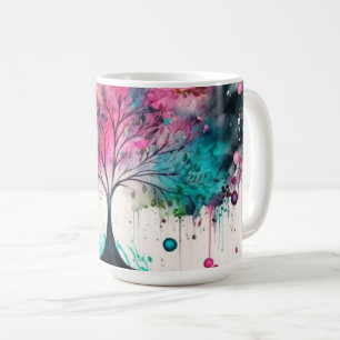 Caneca De Café Árvore Mística Moderna e Negrito (azul, rosa, lara