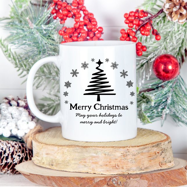 Caneca De Café Árvore na moda alegre de natal preto (Criador carregado)