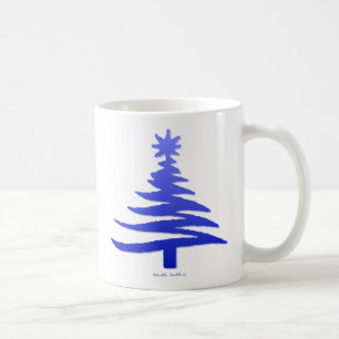 Caneca De Café Árvore Natal Estêncil Cobalto Azul