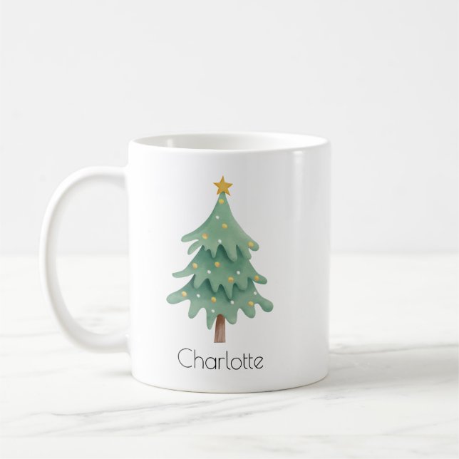 Caneca De Café Árvore Natal Festiva Simples (Esquerda)