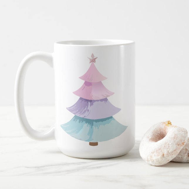 Caneca De Café Árvore Natal Pastel (Com Donut)