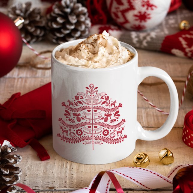 Caneca De Café Árvore Nórdica de Natal da Red Scandinavian (Criador carregado)