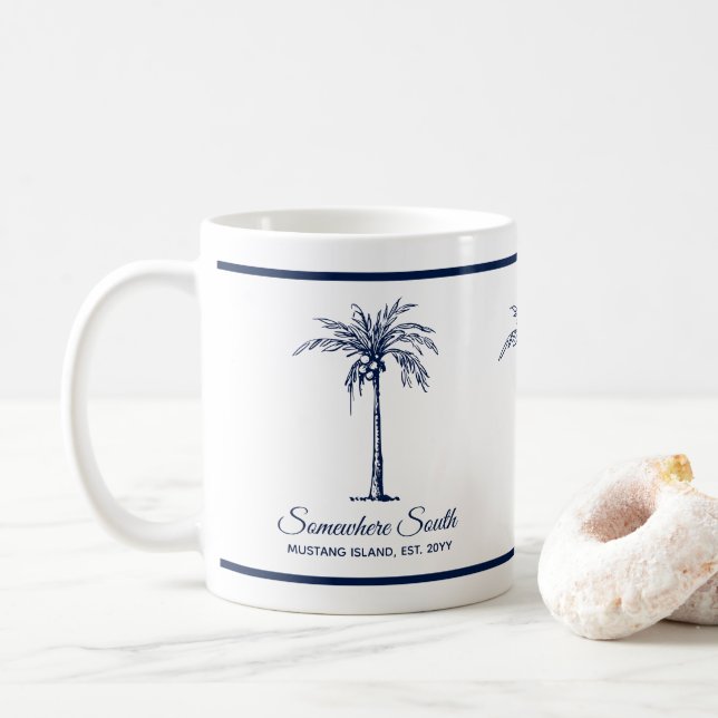 Caneca De Café Árvore Palm Azul Elegante Personalizada (Com Donut)